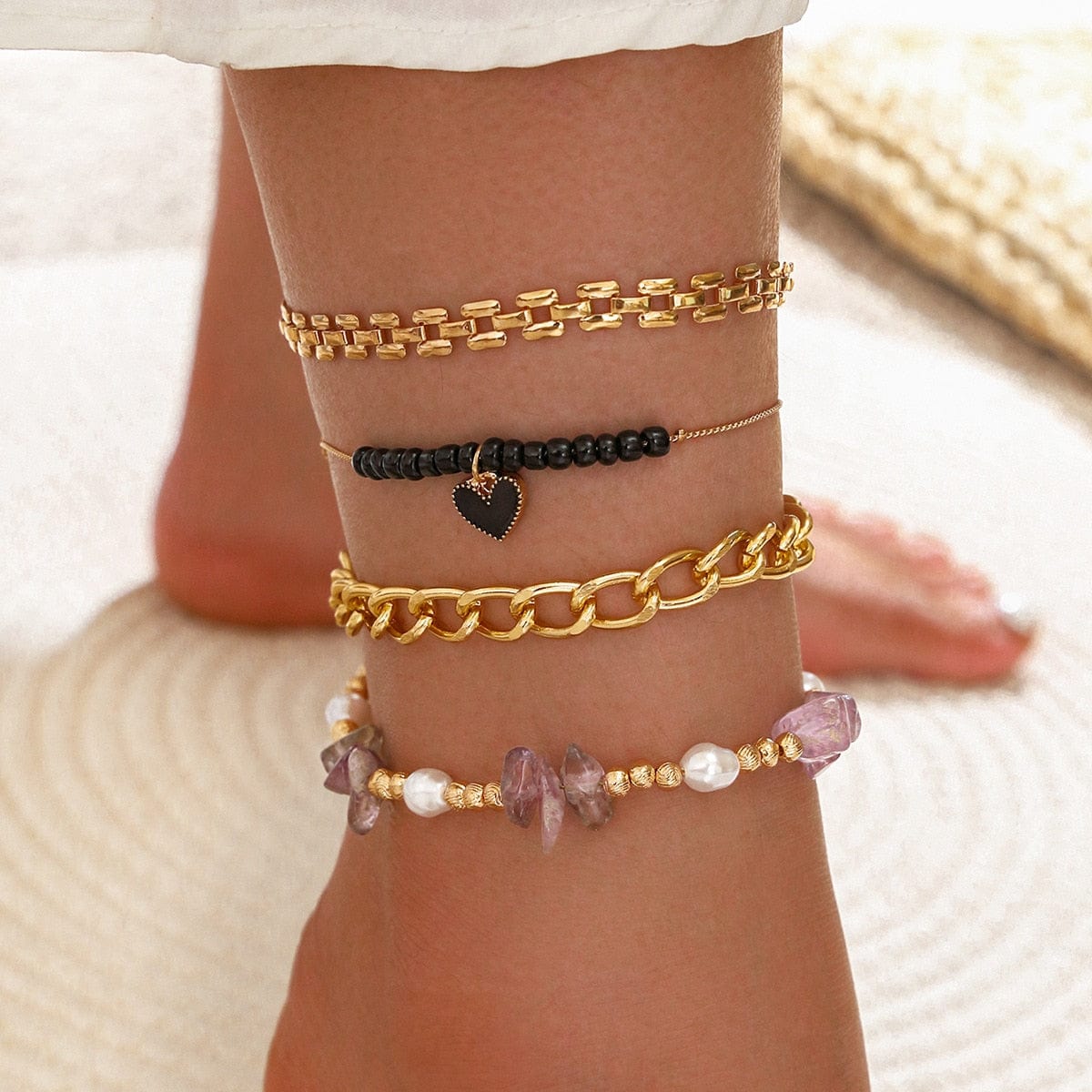 Ibiza Boho 0 4pc/set Bohemia Shell Chain Anklet Sets For Women Sequins Ankle Bracelet On Leg Foot Trendy Summer Beach Jewelry Gift