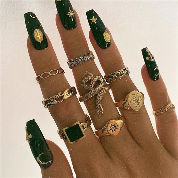 Ibiza Boho 0 Bohemia Rose Flower Finger Rings Set For Women Crystal Geometric Knuckle Chain Ring Female Fashion Jewelry