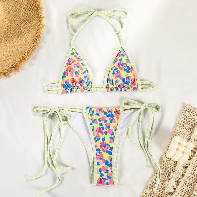 Ibiza Boho Bohemian Bikini met Blauw en Geel Bloemenprint