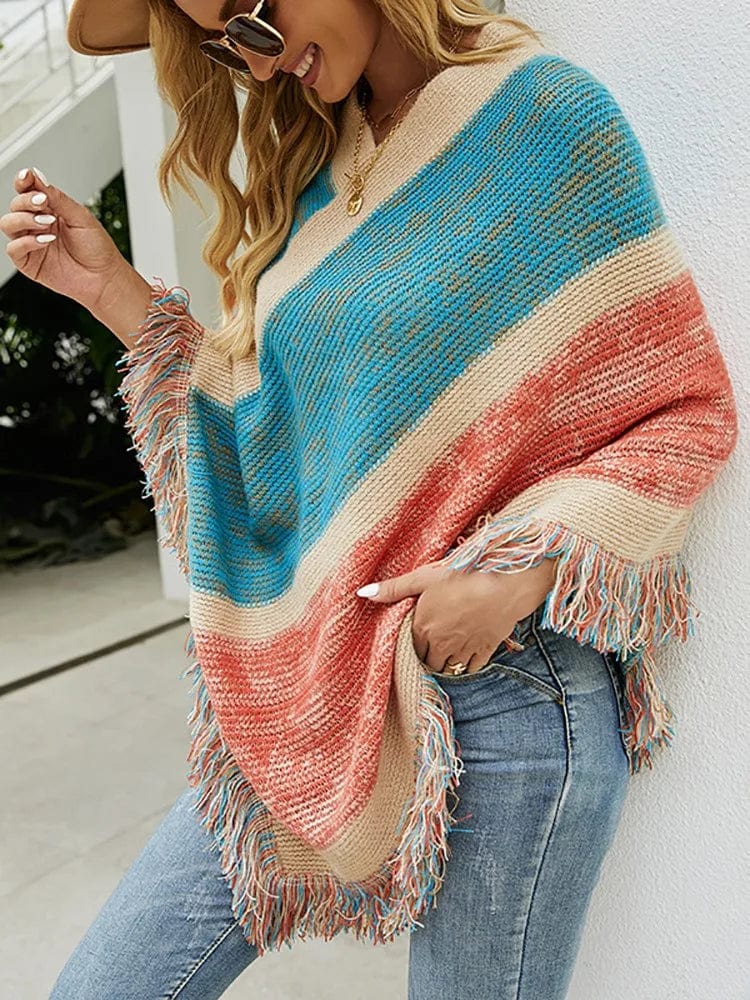 Ibiza Boho oranje / Een maat Dames Ibiza Herfst & Wintersjaalmantel
