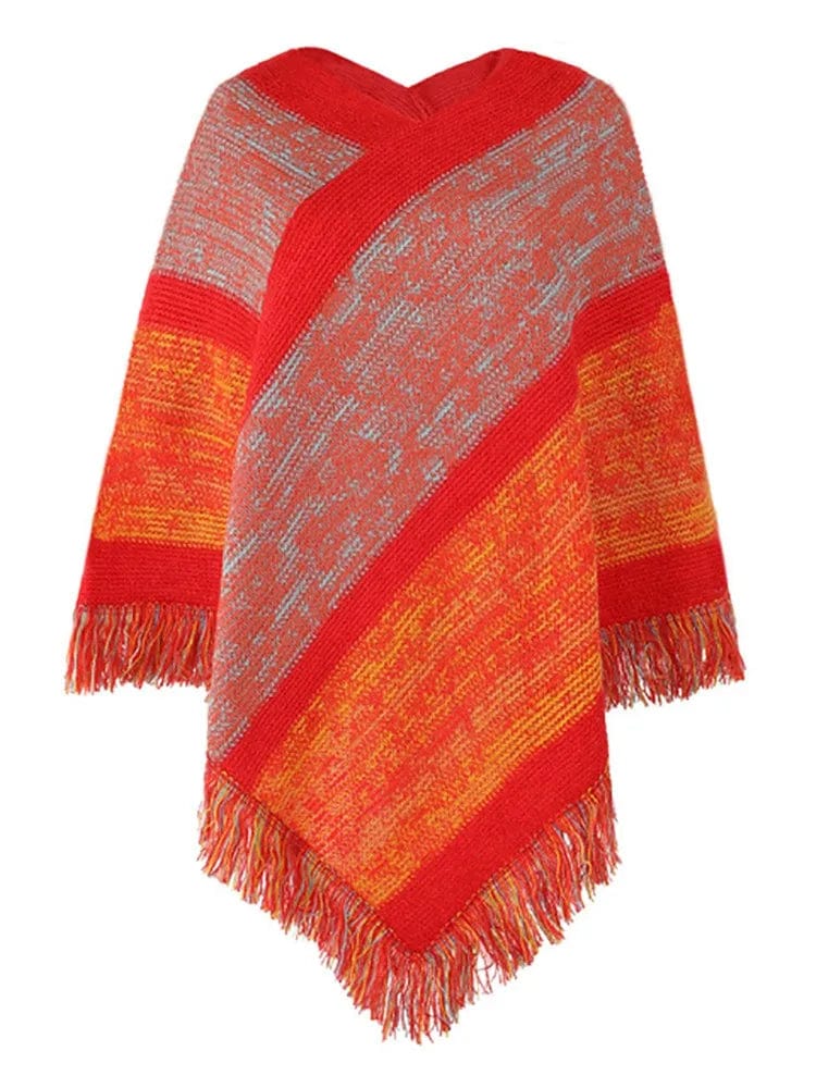 Ibiza Boho rood / Een maat Dames Ibiza Herfst & Wintersjaalmantel