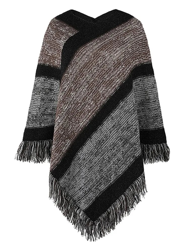 Ibiza Boho grijs / Een maat Dames Ibiza Herfst & Wintersjaalmantel