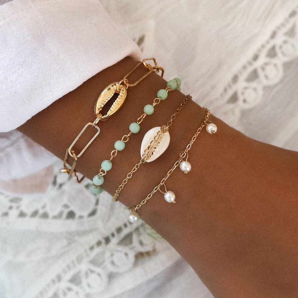 Ibiza Boho Goude Armbanden Set Met Schelpen Bedeltjes