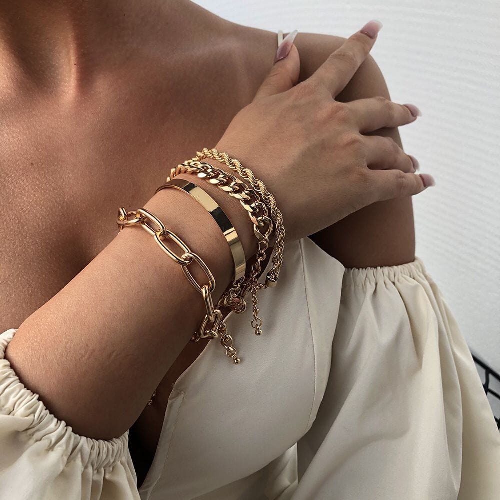 Ibiza Boho Goude Middelgrote Industriële Armbanden Set