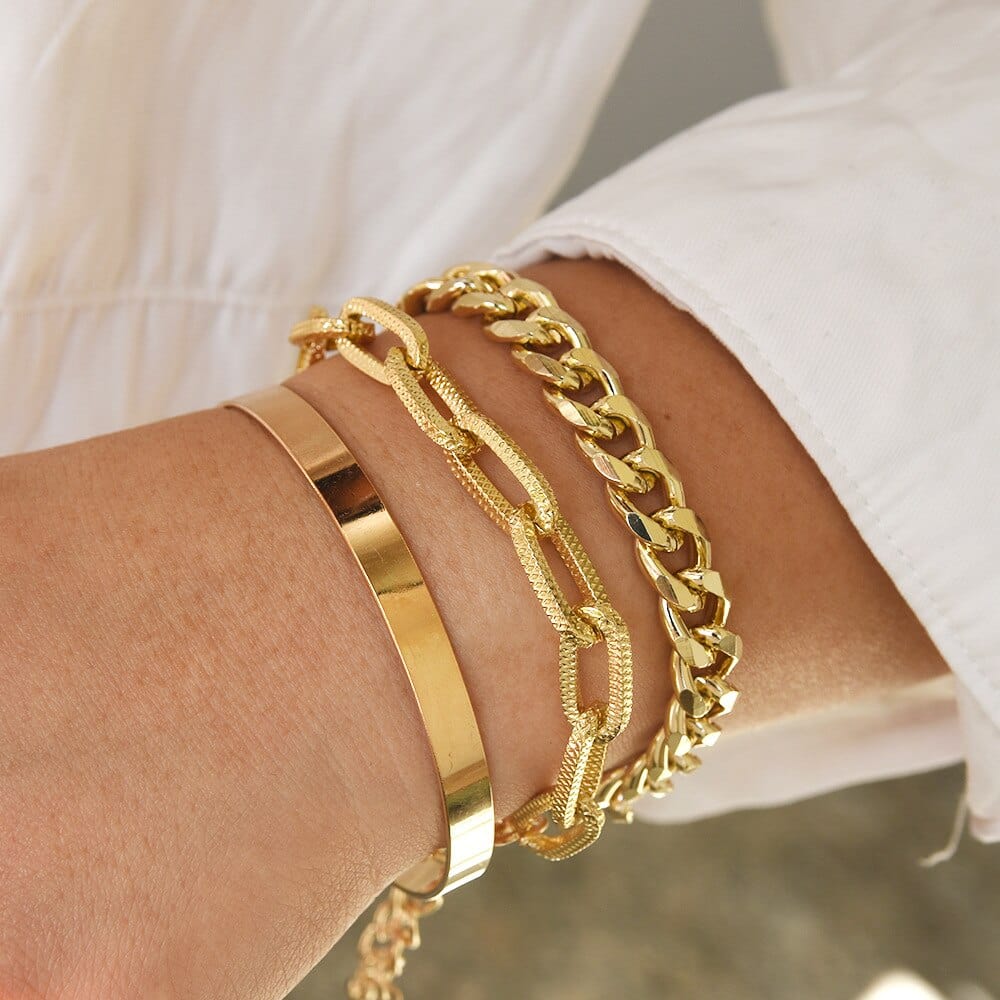 Ibiza Boho Goude Middelgrote Industriële Armbanden Set