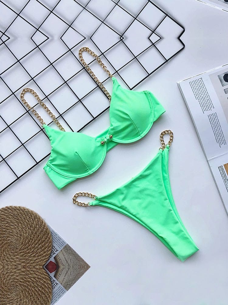 Ibiza Boho Groene Ibiza Bikini met Gouden Ketting