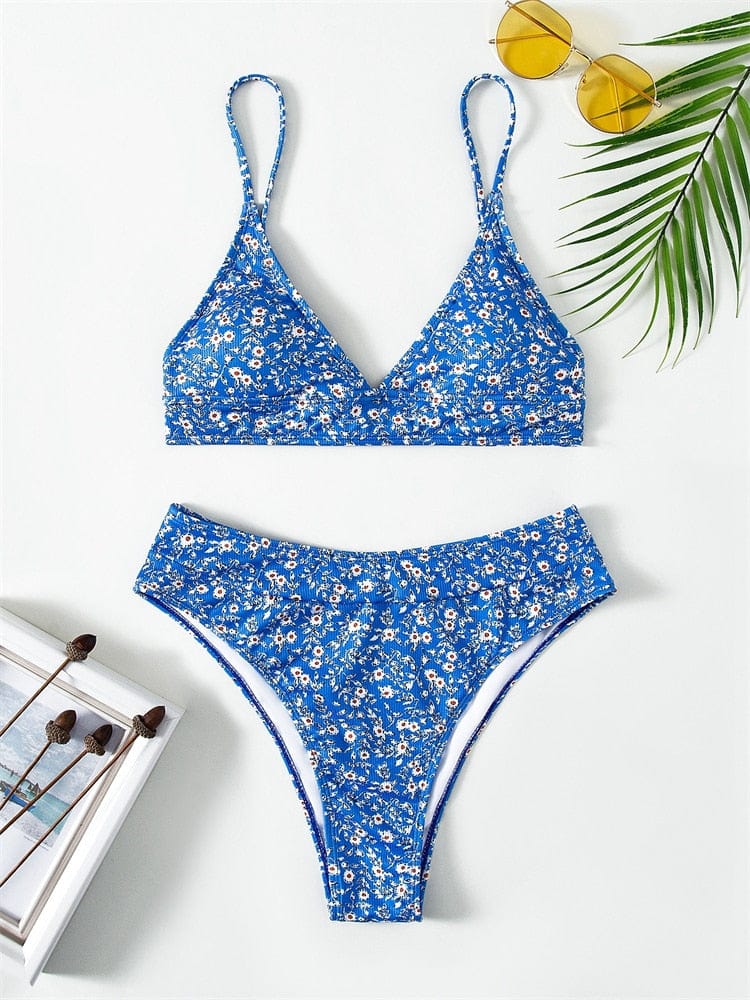 Ibiza Boho Hoge Taille Boho Bikini met Bloemenprint