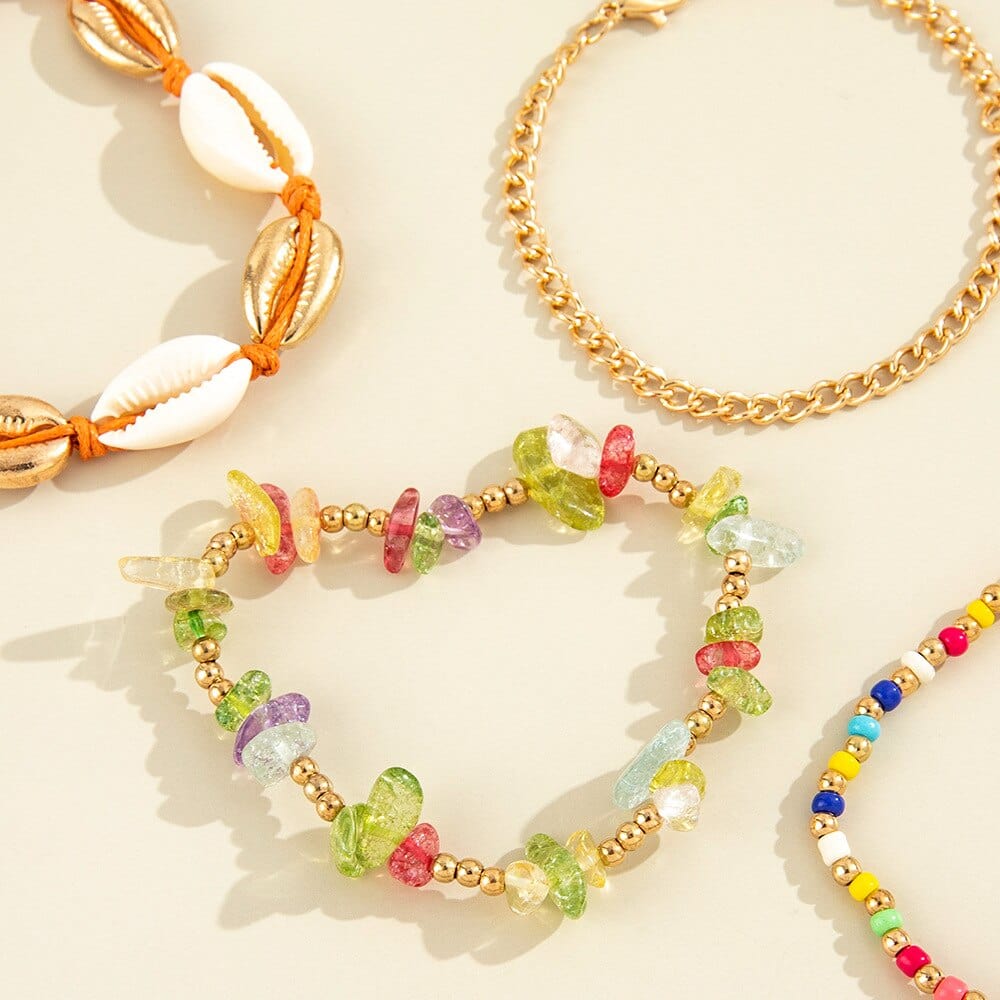 Ibiza Boho Kleurrijke Ibiza Armbanden Set Met Schelpjes