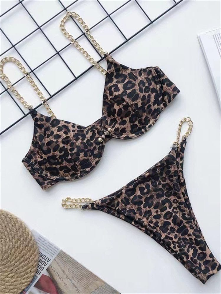 Ibiza Boho Leopard Print Bikini met Gouden Ketting