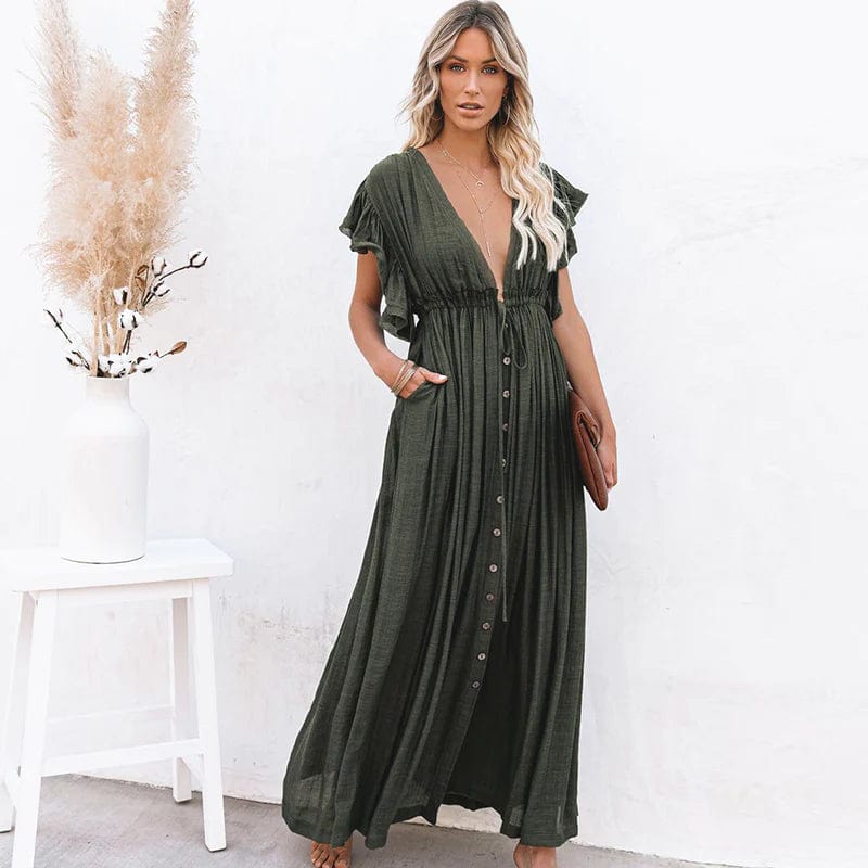 Ibiza Boho Maxi Donkergroene Ibiza Jurk