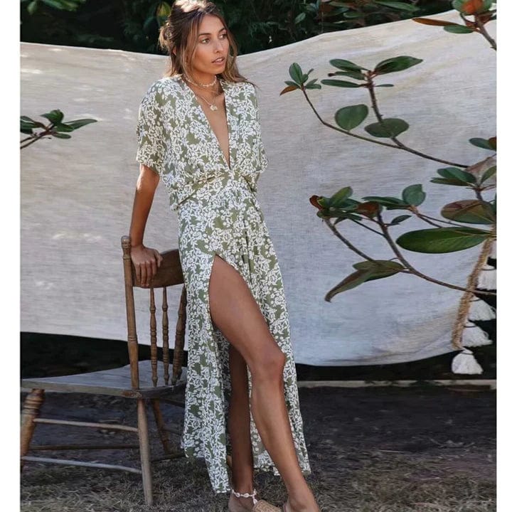 Ibiza Boho Maxi Groene Ibiza Jurk Met V-hals