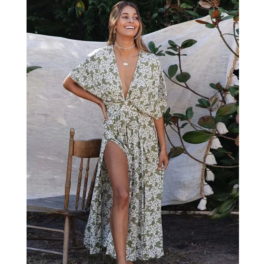 Ibiza Boho Maxi Groene Ibiza Jurk Met V-hals