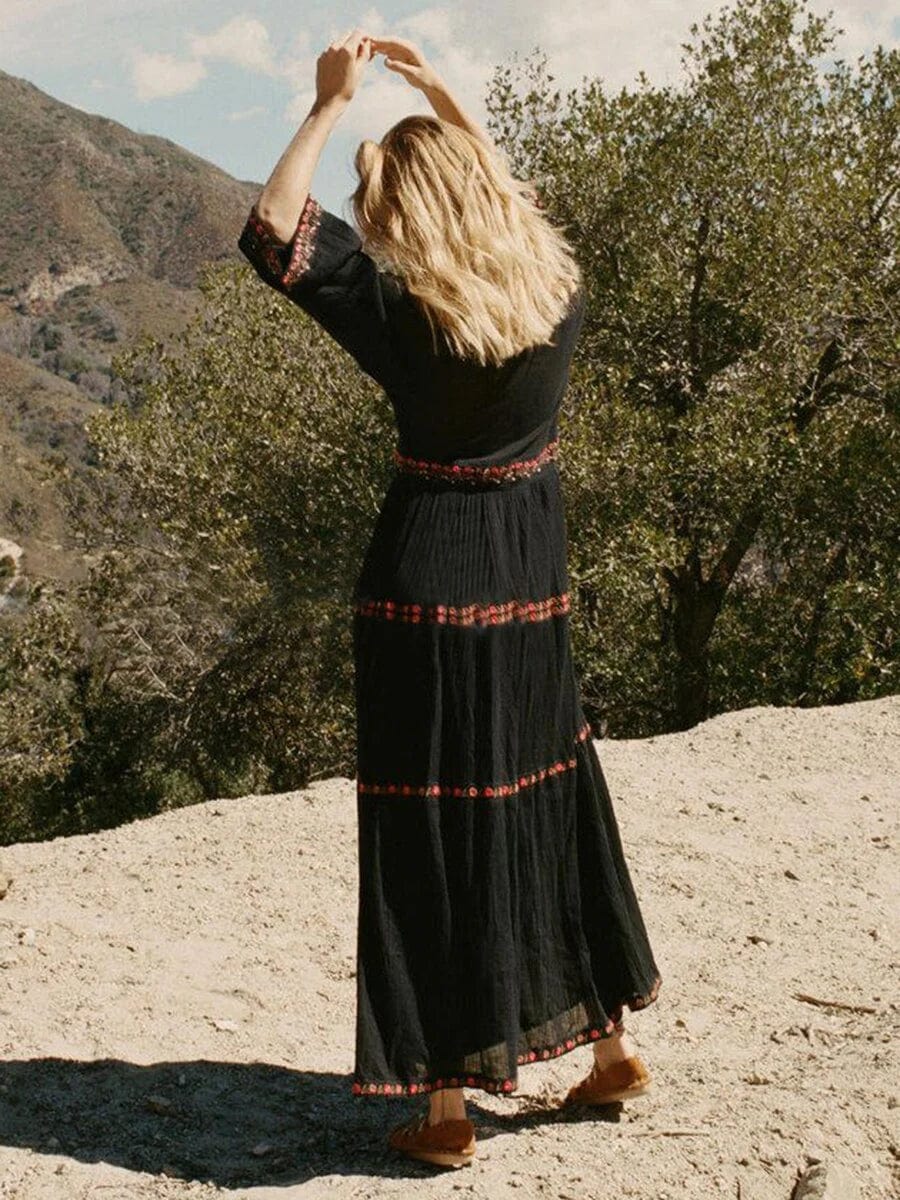 Ibiza Boho Maxi kanten Ibiza jurk zwart