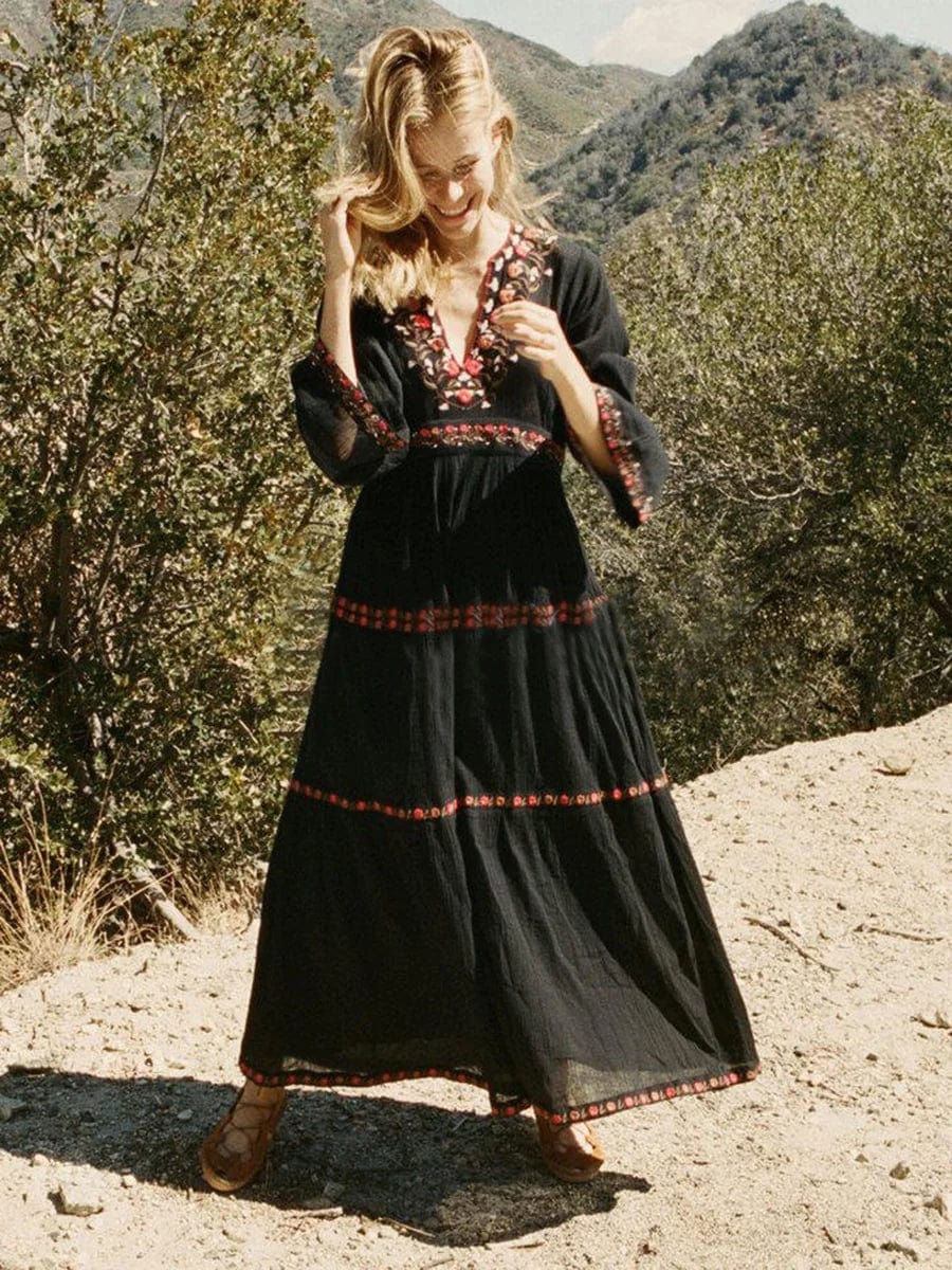 Ibiza Boho Maxi kanten Ibiza jurk zwart