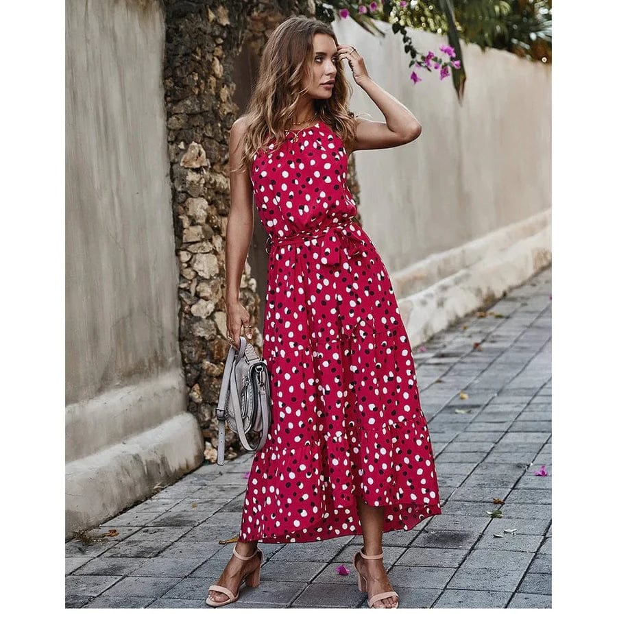 Ibiza Boho Midi Rood/Roze Boheemse Jurk