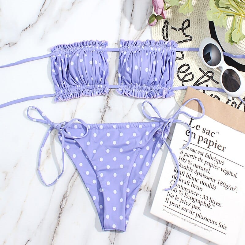 Ibiza Boho Paarse Ibiza Ruches Bandeau Bikini