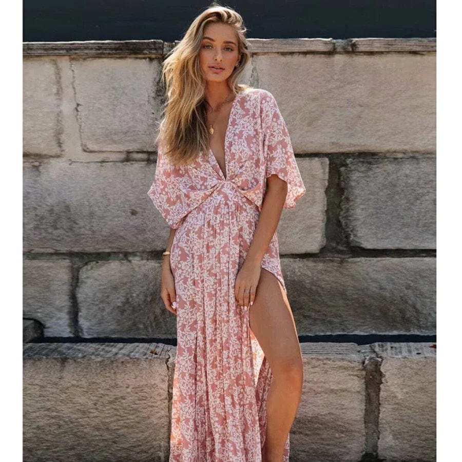 Ibiza Boho Poederroze Ibiza Jurk Met Print