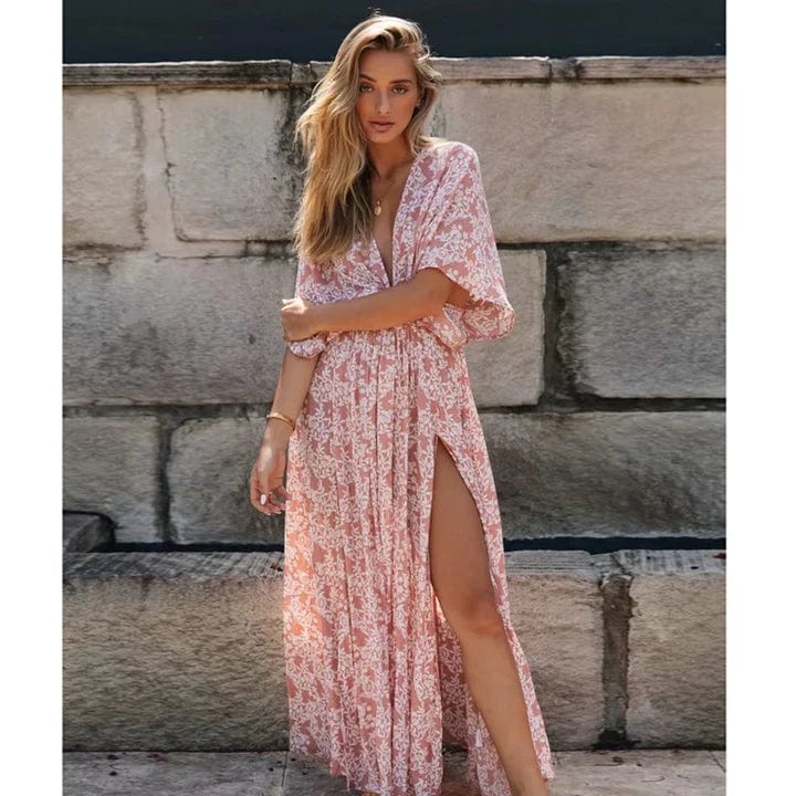 Ibiza Boho Poederroze Ibiza Jurk Met Print