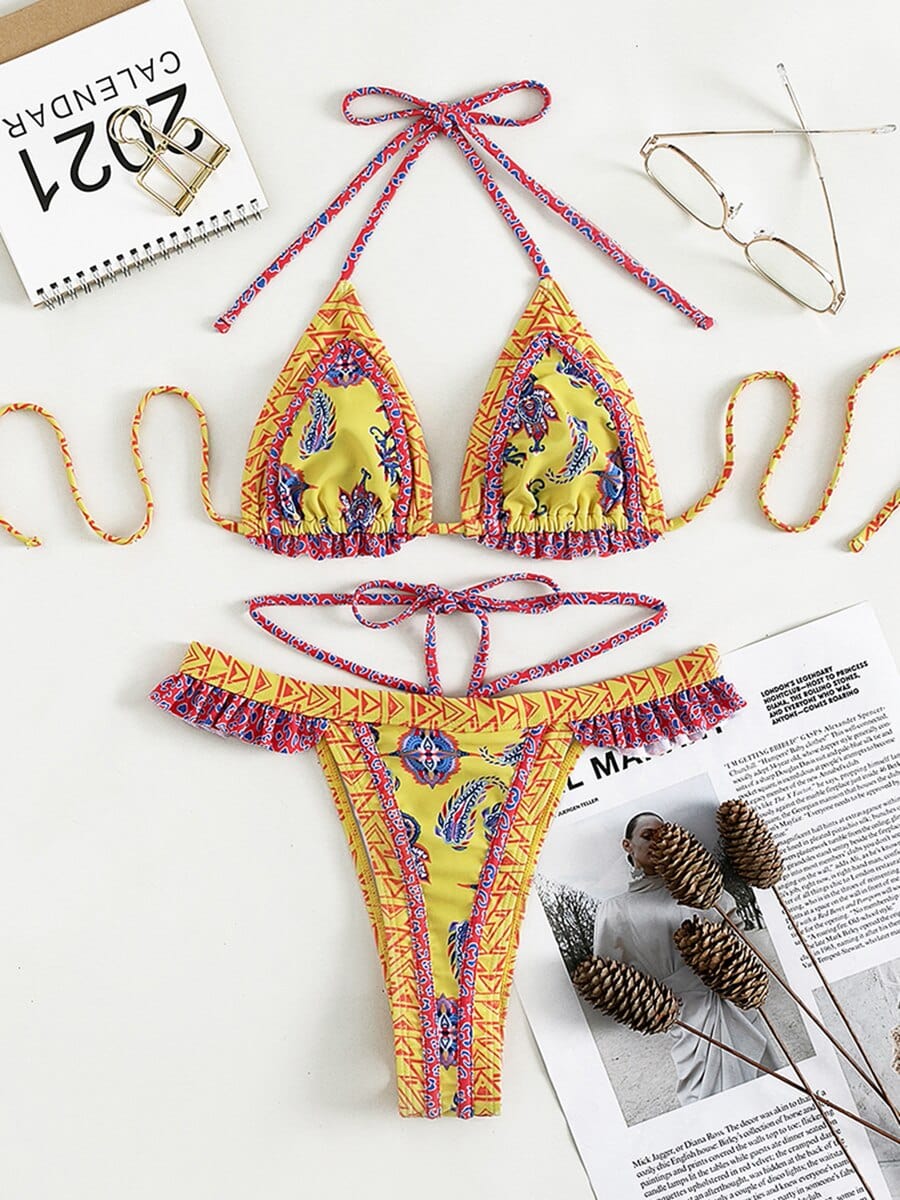 Ibiza Boho Prachtige Gele Ibiza Bikini met Boho Print