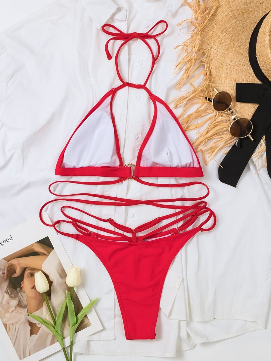 Ibiza Boho Rode Bikini met Touwtjes om Buik
