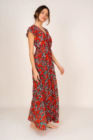 Ibiza Boho Rode Bloemen Jurk