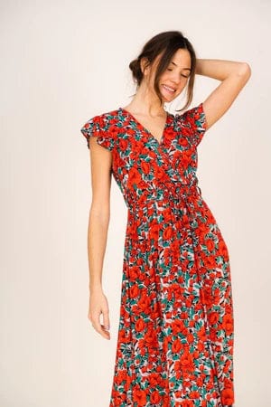 Ibiza Boho Rode Bloemen Jurk