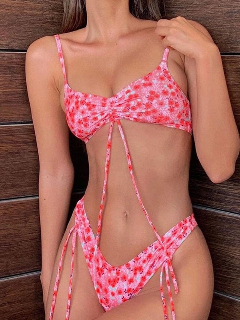Ibiza Boho S Roze Ibiza Bikini met Bloemenprint