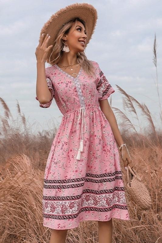 Ibiza Boho Roze Korte Bloemen Landjurk
