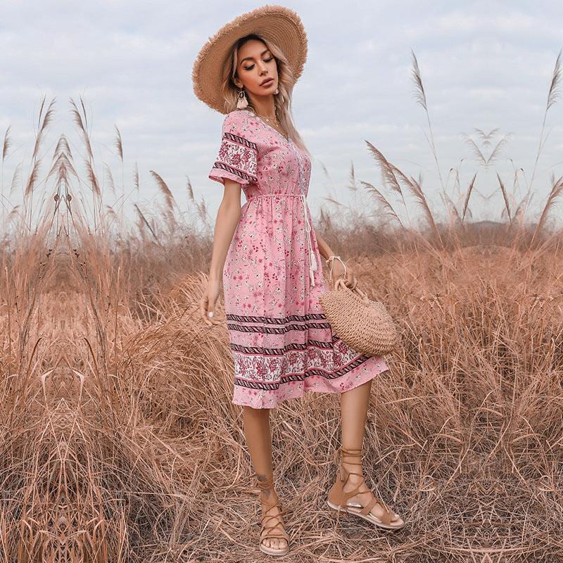 Ibiza Boho Roze Korte Bloemen Landjurk