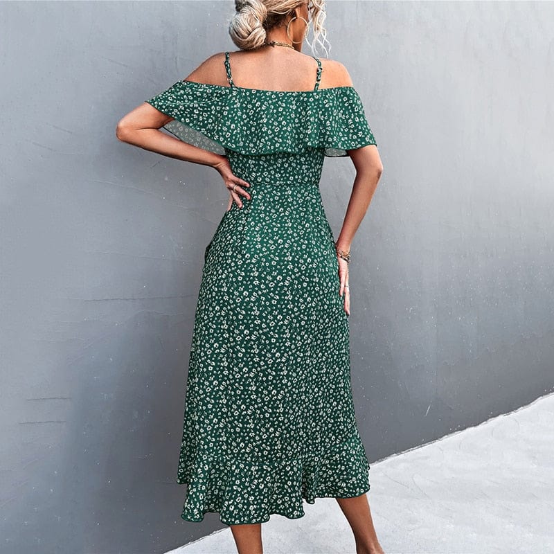 Ibiza Boho 0 WAYOFLOVE Ladies Spring Summer Sexy Straps Dress Women Green Off Shoulder Ruffles Casual Beach Dresses Female Floral Print Dress