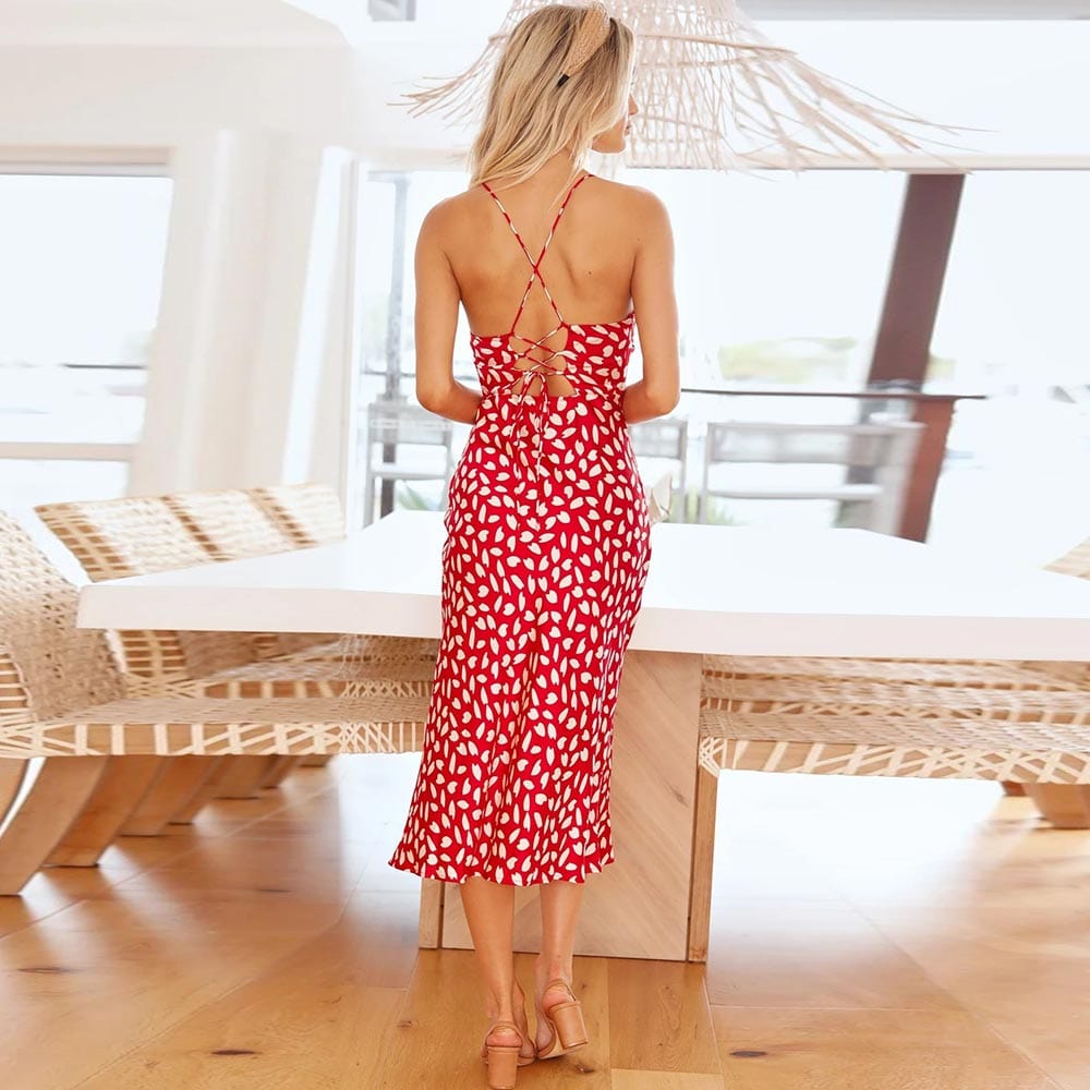Ibiza Boho 0 WildPinky 2022 New Fashion Women Sexy Spaghetti Strap Sleevless Midi Club Print Dress Party Outfits Split Dress Vestidos