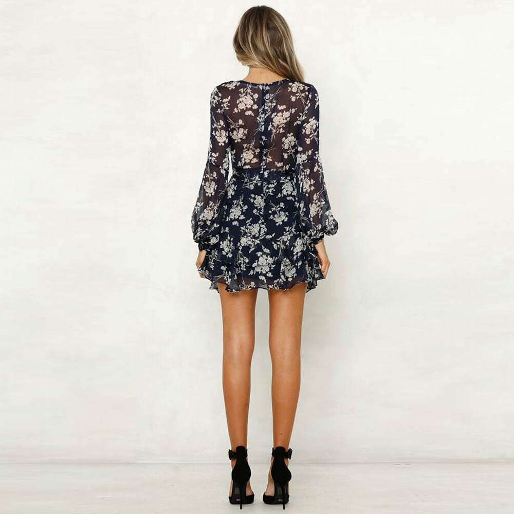Ibiza Boho 0 WildPinky 2022 New Women Autumn Long Sleeve Mini Dresses Flower Print Ladies Casual V-Neck Short Summer Dresses Female Vestidos