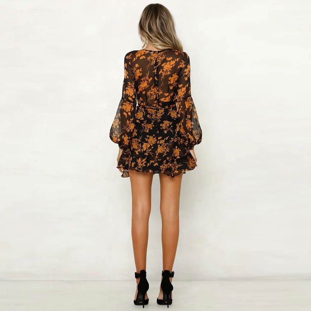 Ibiza Boho 0 WildPinky 2022 New Women Autumn Long Sleeve Mini Dresses Flower Print Ladies Casual V-Neck Short Summer Dresses Female Vestidos