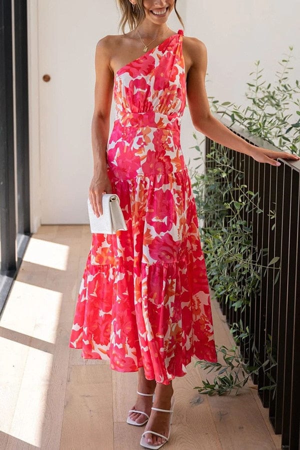 Ibiza Boho 0 Red / S WildPinky 2023 Boho One Shoulder Holiday Floral Print A-line Summer Casual Dress Women High Waist Female Beach Dress Vestidos