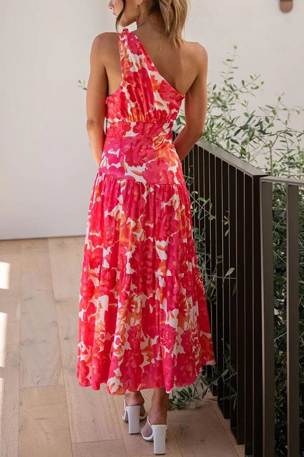 Ibiza Boho 0 WildPinky 2023 Boho One Shoulder Holiday Floral Print A-line Summer Casual Dress Women High Waist Female Beach Dress Vestidos