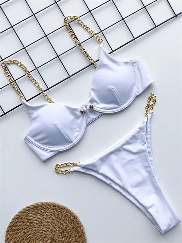 Ibiza Boho Witte Ibiza Bikini met Gouden Ketting