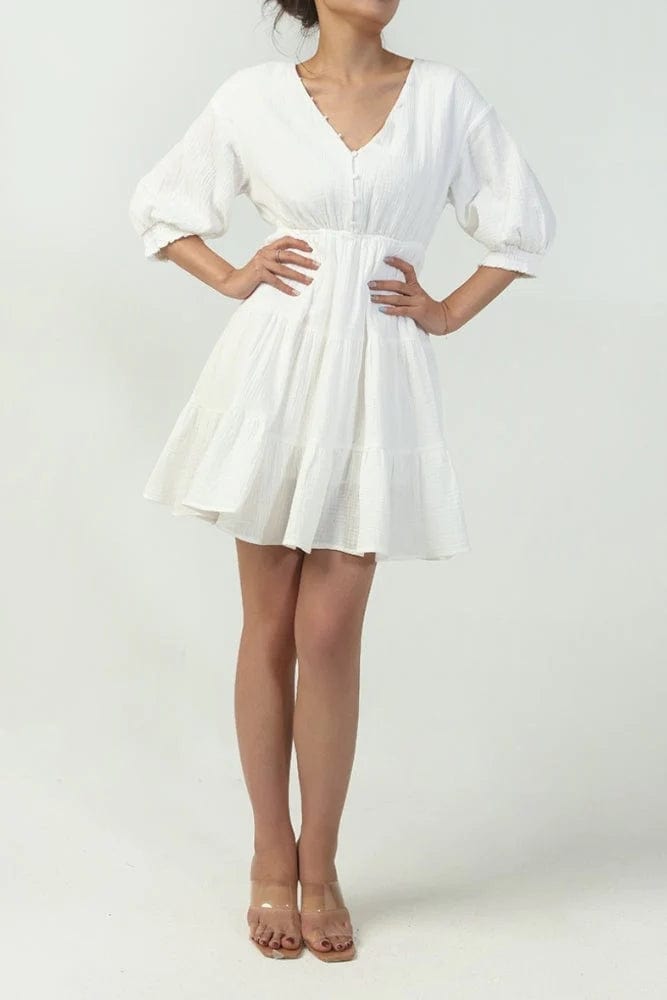 Witte Korte Ibiza Jurk Met V hals