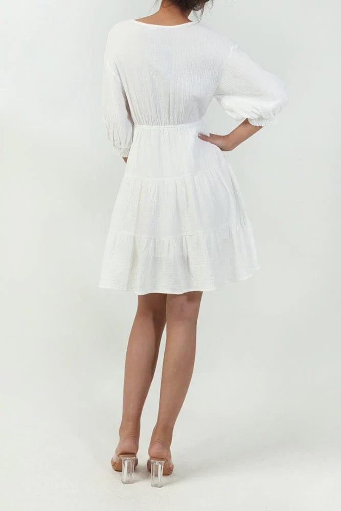 Ibiza Boho Witte Korte Ibiza Jurk Met V-hals