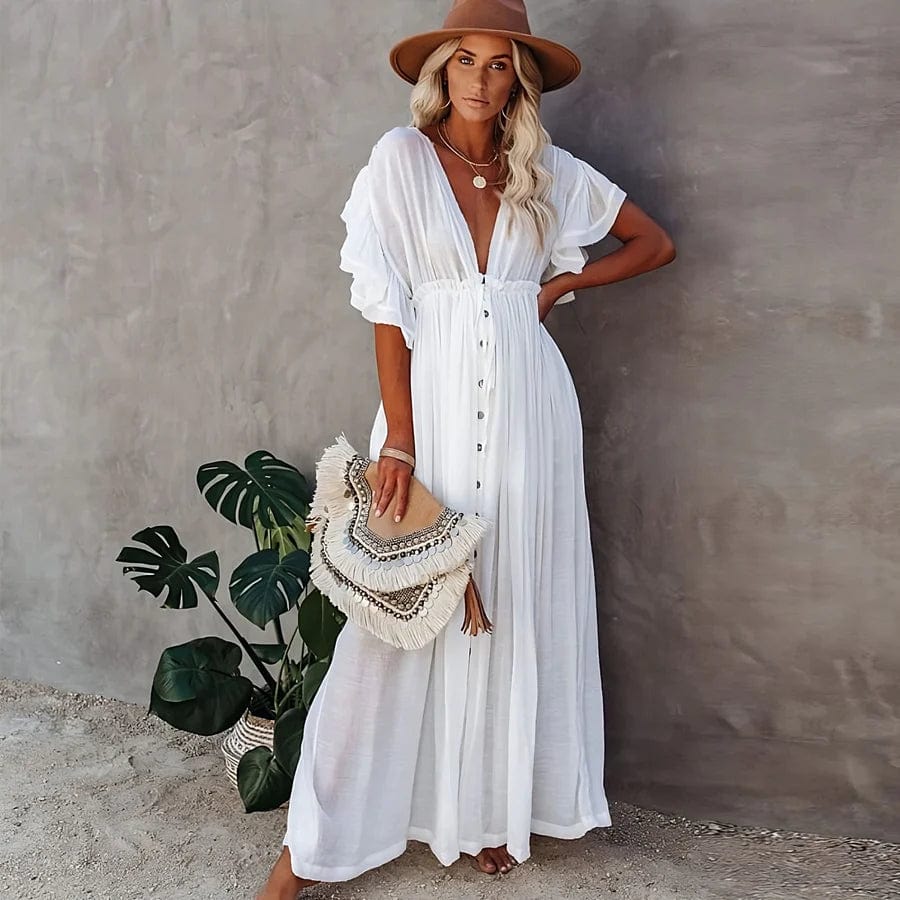 Ibiza Boho Witte Lange Hippie Jurk