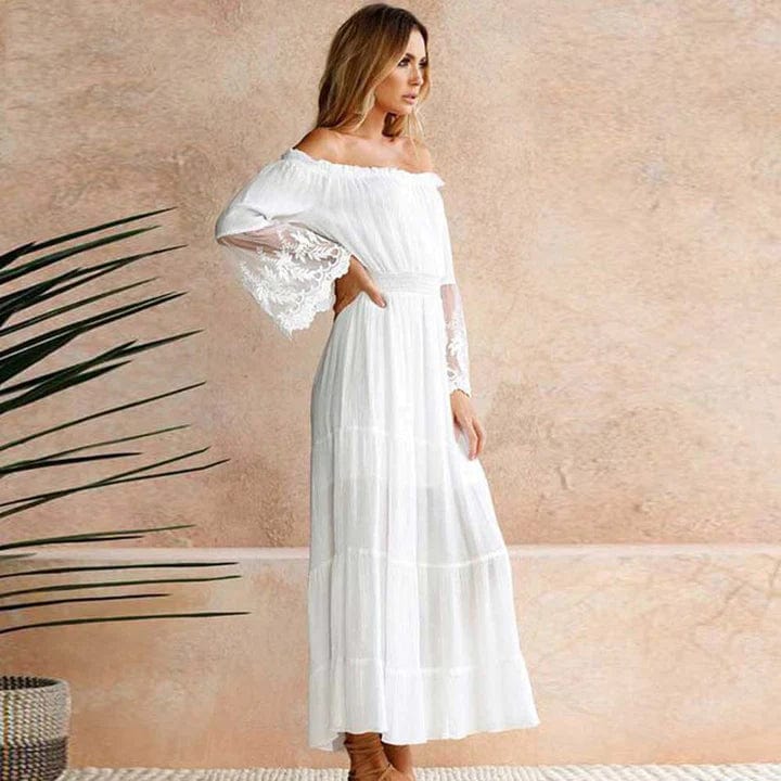 Ibiza Boho Witte Lange Ibiza Strand Jurk
