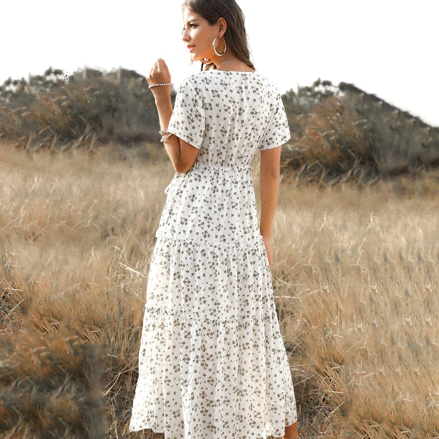 Ibiza Boho Witte Lange Zomerjurk met Print