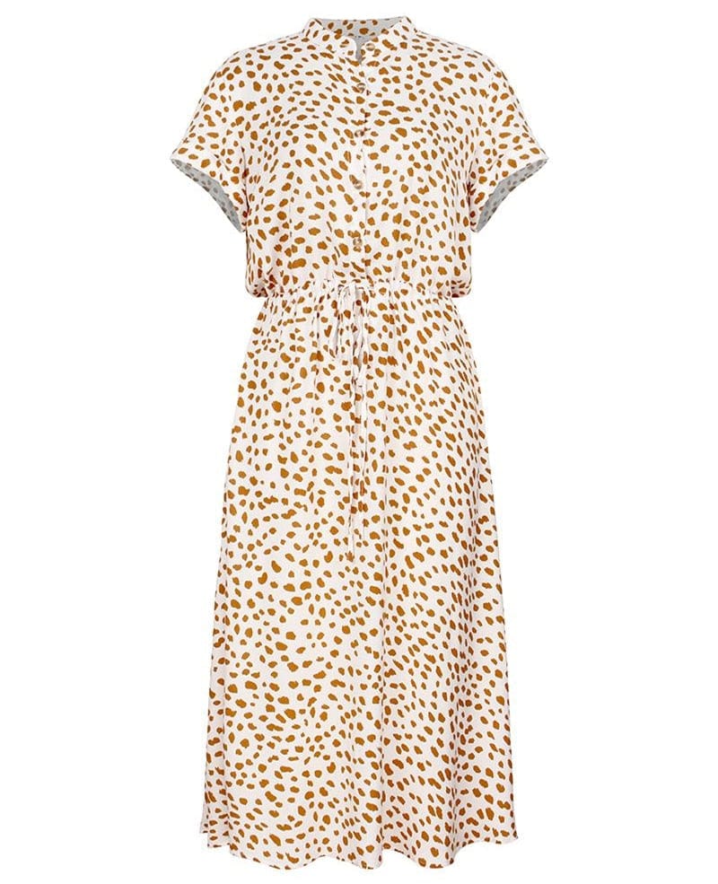 Ibiza Boho S Witte Midi Jurk met Luipaardprint en V-hals