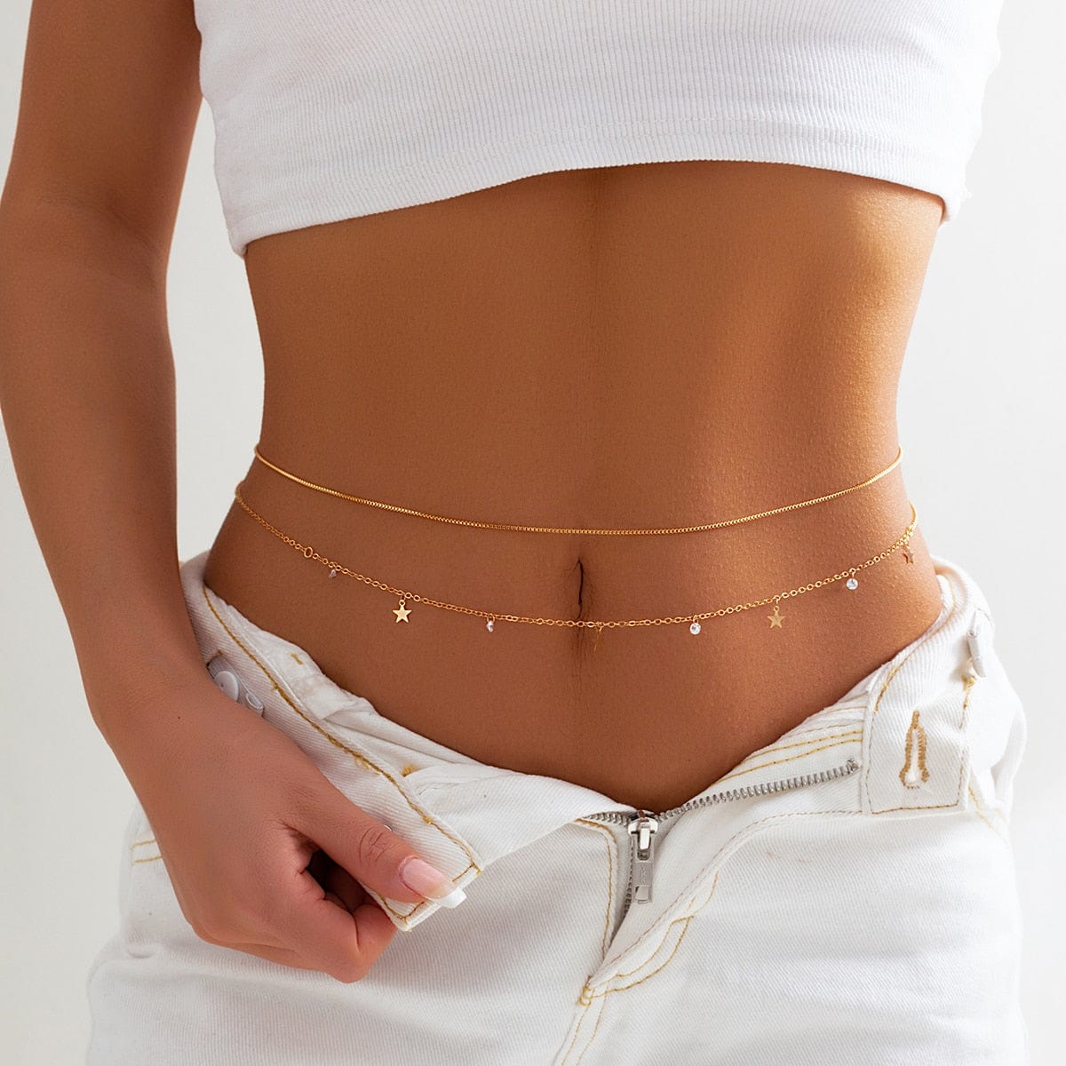 Ibiza Boho Zomerse Buikketting Met Kleine Sterretjes En Diamantjes