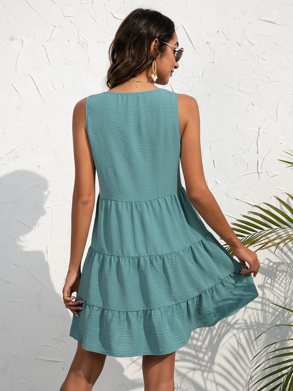 Ibiza Boho Zomerse Groen/Blauwe Boho Jurk Met V-hals