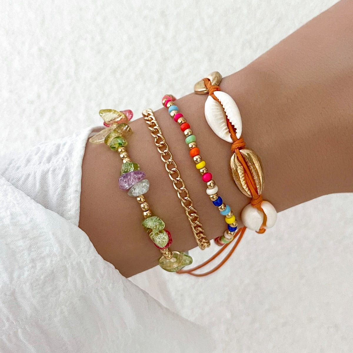 Ibiza Boho 0 4Pcs Bohemian Beach Shell Bracelet Set For Women Boho Candy Color Stone Chain Bangle Female Jewelry Gift