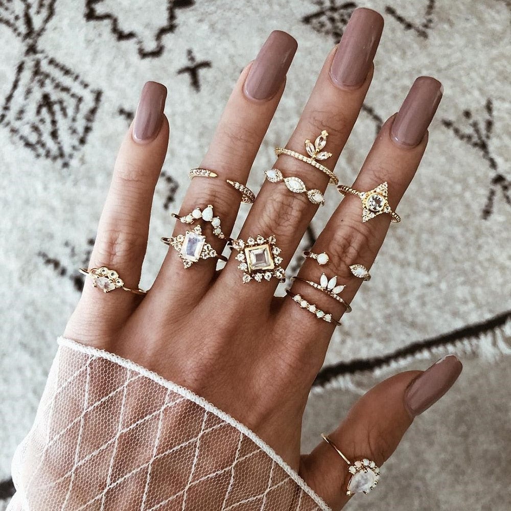 Ibiza Boho Boheemse Gouden Ringen Set Met Steentjes