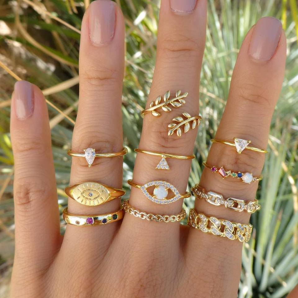 Ibiza Boho 0 Bohemia Rose Flower Finger Rings Set For Women Crystal Geometric Knuckle Chain Ring Female Fashion Jewelry