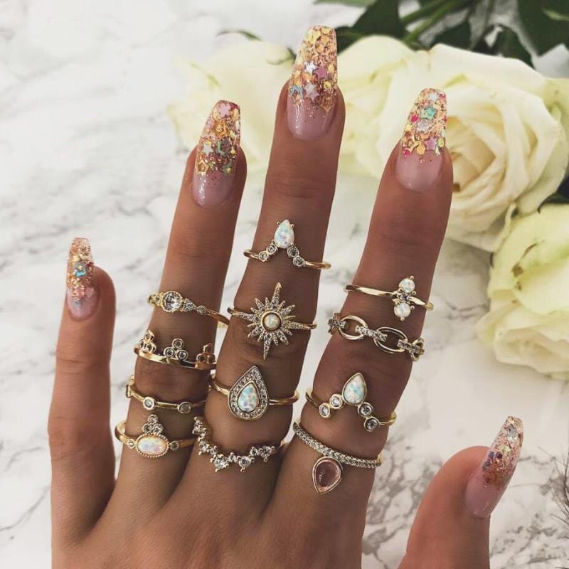 Ibiza Boho Dromerige Boheemse Ringen Set Met Steentjes