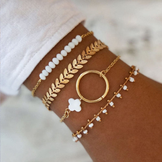 Ibiza Boho Goude Armbanden Set Met Witte Kralen