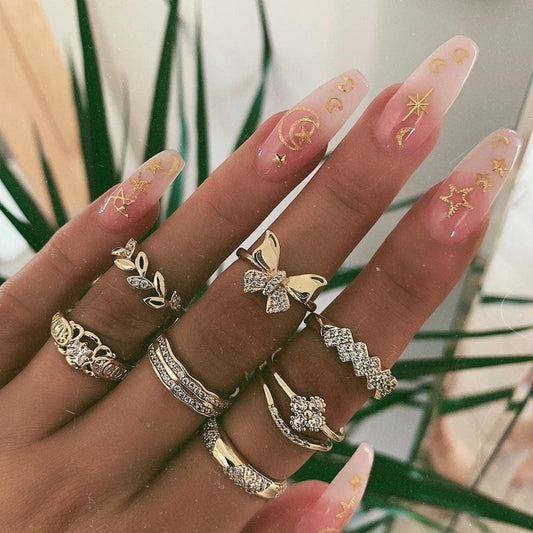 Ibiza Boho Goude Ringen Set Met Vlindertje